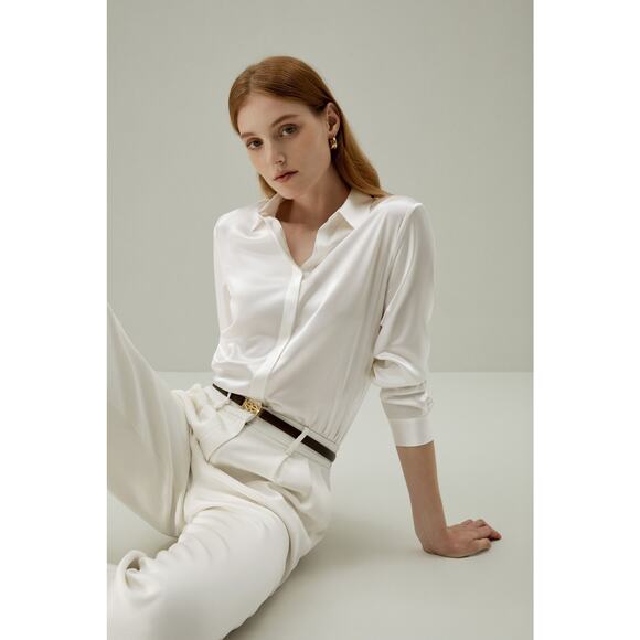 Lilysilk Womens XL Basic Concealed Placket 100% Silk Button Shirt Washable White - Picture 6 of 14